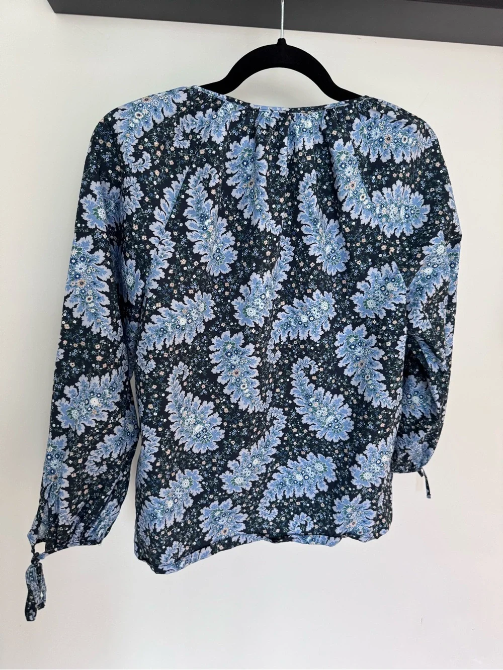 J. Crew Collection Navy and Light Blue Paisley Tie-Neck Blouse